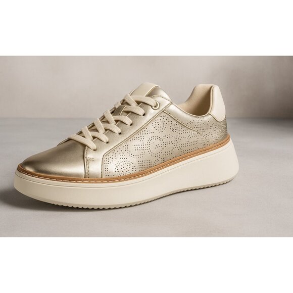 Cole Haan Women GrandPro Rally Laser Cut Sneakers Gold Metallic Leather 7.5 New - Picture 2 of 16